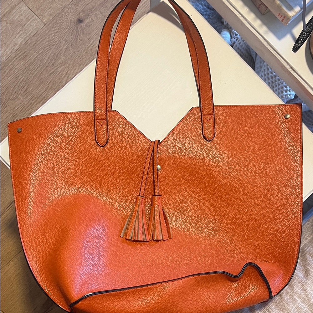 Neiman Marcus Vibrant Orange Summer Beach Tote with Tassle